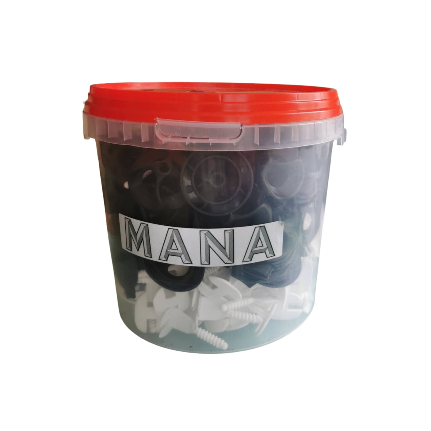 MANA нивелираща система за плочки 50 винта 1mm + 50 гайки + 50 противоплъзгащи подложки - в кофа