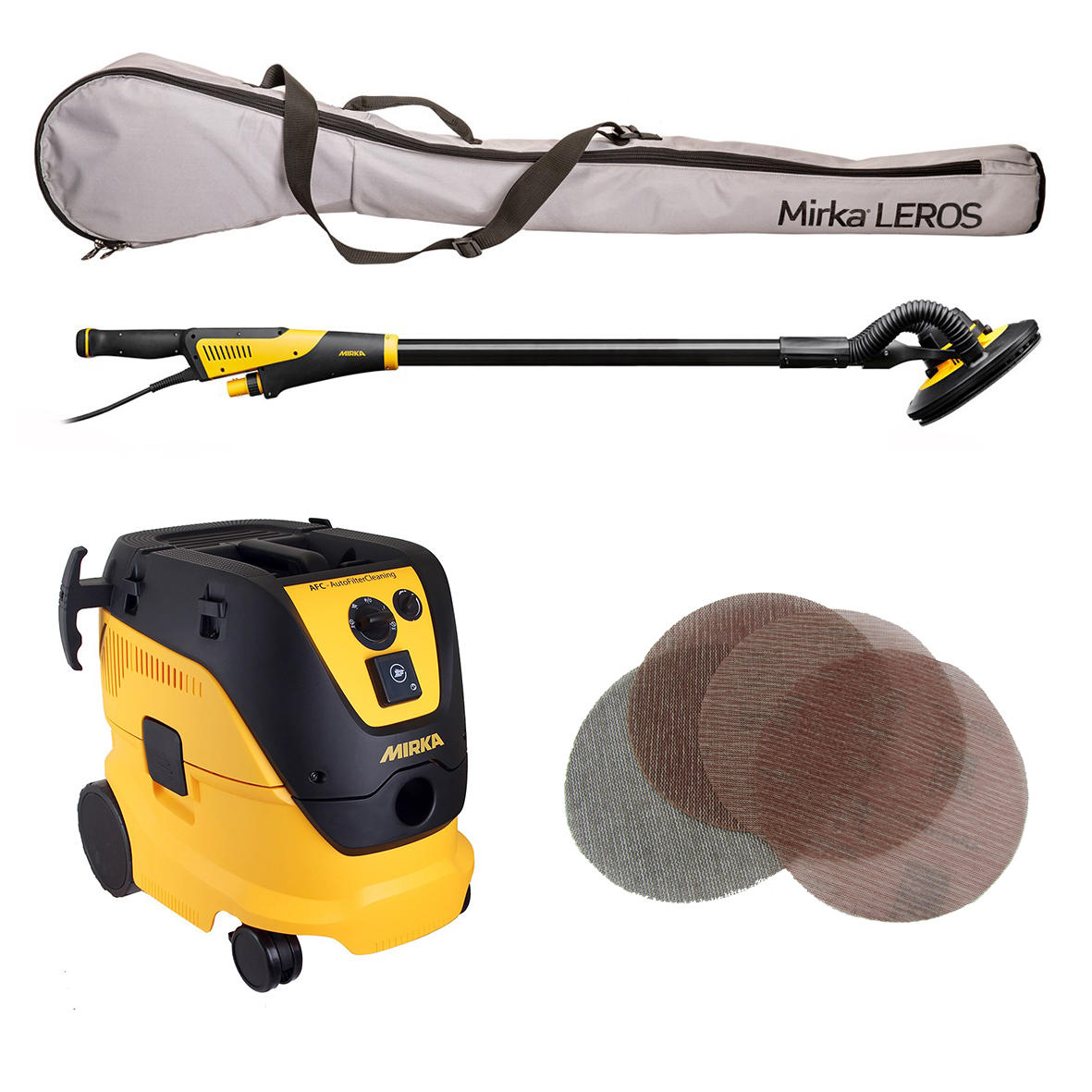 Mirka LEROS 950CV Wall Sander 225mm Orbit 5,0 + Mirka Dust Extractor 12