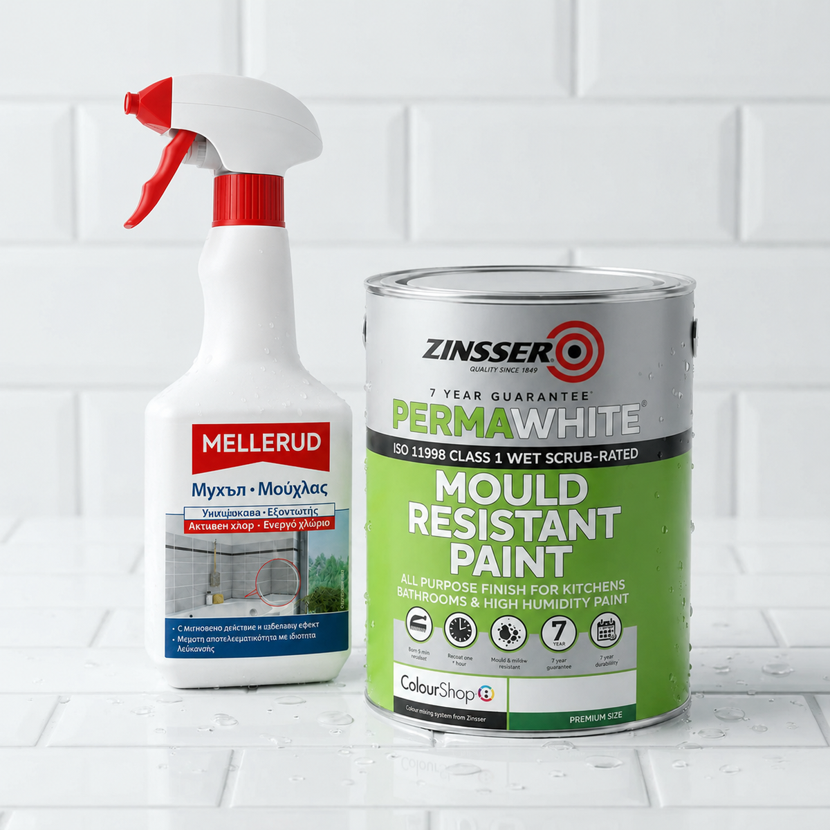 ZINSSER PERMA-WHITE MATT Интериорна боя против мухъл+ Mellerud спрей