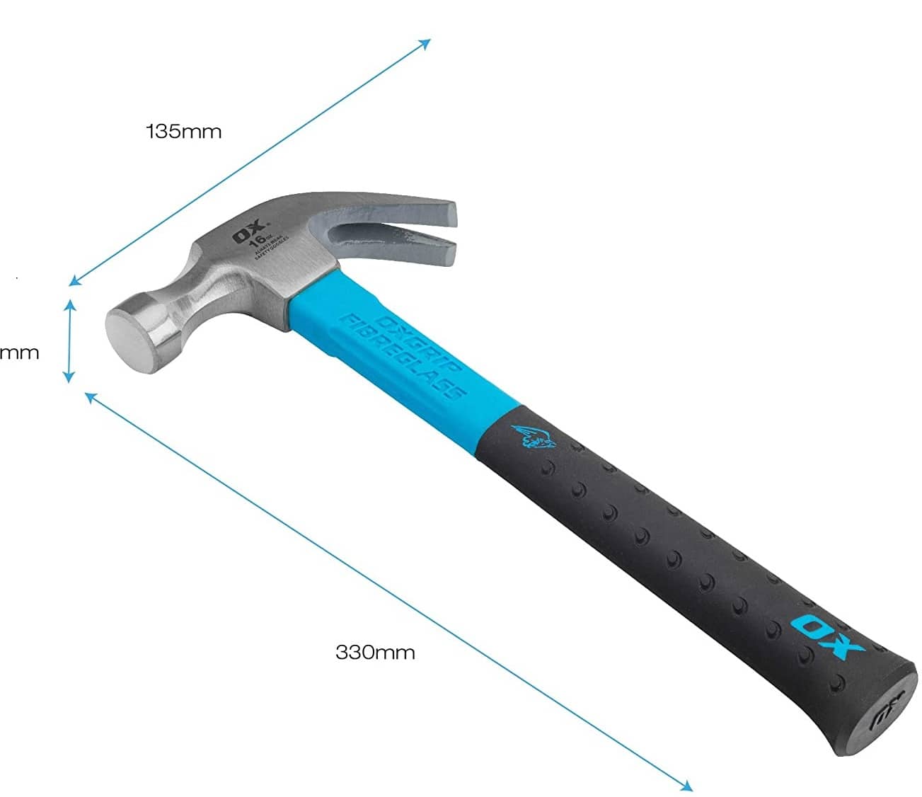 OX PRO Fibreglass handle claw hammer 16oz/450g