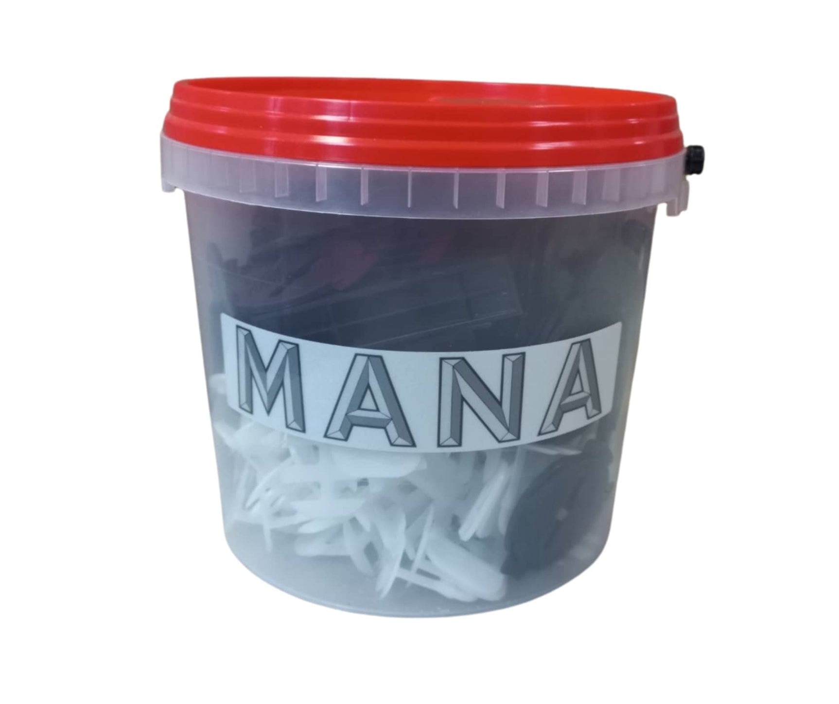 MANA нивелираща система за плочки 100 основи 2мм + 50 клинчета + 50 противоплъзгащи подложки - в кофа