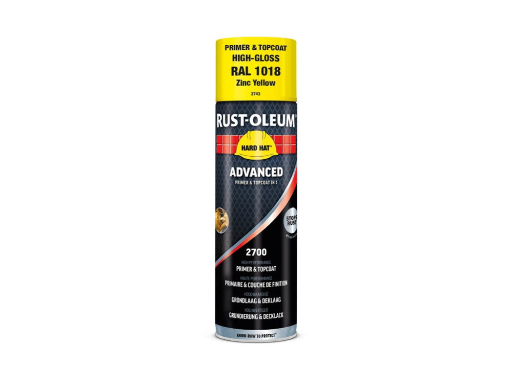 RUST OLEUM Hard hat advanced Спрей грунд и топ лак в 1/Gloss zinc yellow 500ml